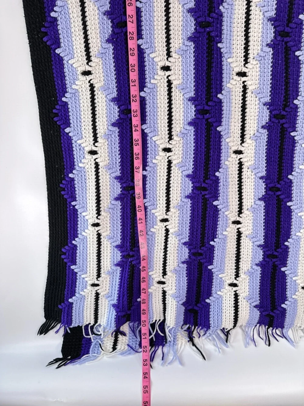 Handmade Throw Blanket Purple Striped Crochet Boho Fringe 50x52